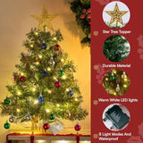 24"/2Ft Small Tabletop Christmas Tree With Lights With Star Treetop And Hanging Ornaments, Pre-Lit Artificial Christmas Green Led Mini Tabletop Tree For Xmas Decorations Indoor Outdoor