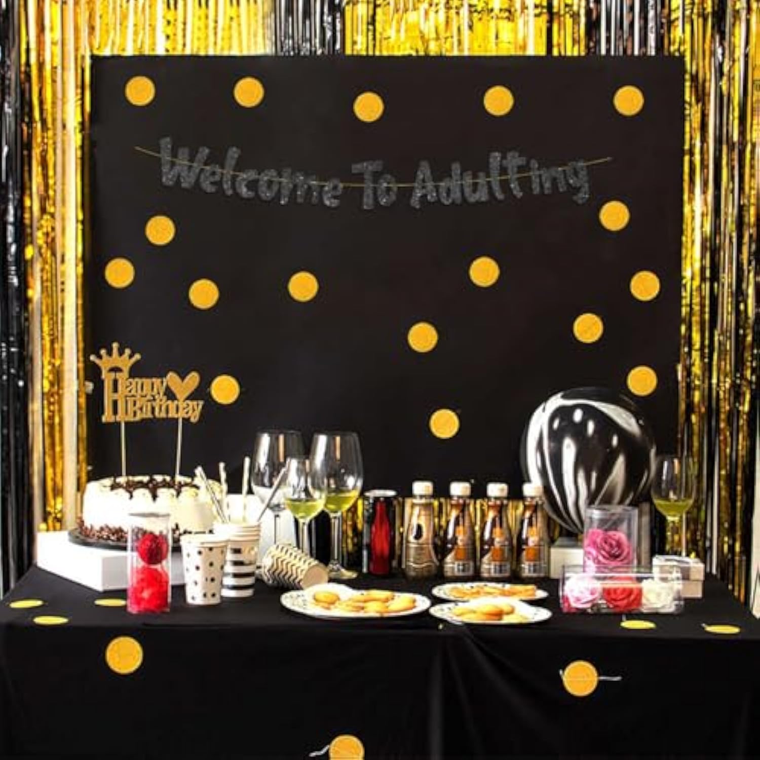 Welcome To Adulting Black Glitter Banner - 18Th And 21St Birthday Banner - Graduation Party Decorations Favors And Supplies