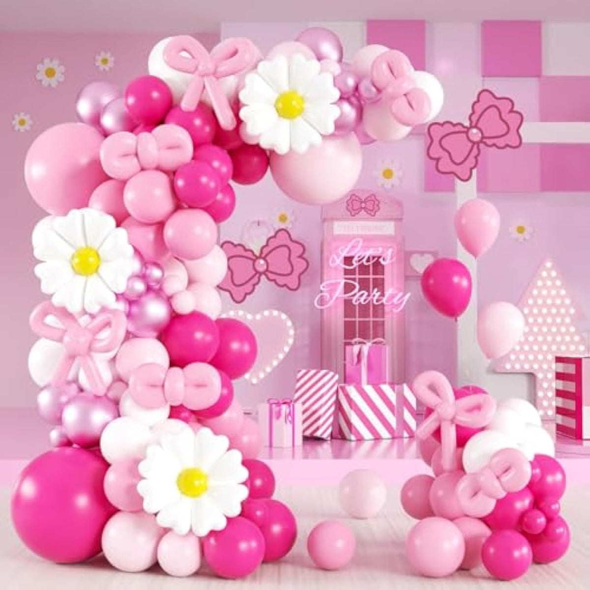 139 PCS Pink Cat Balloon Garland Kit with Flowers for Birthday & Baby Shower
