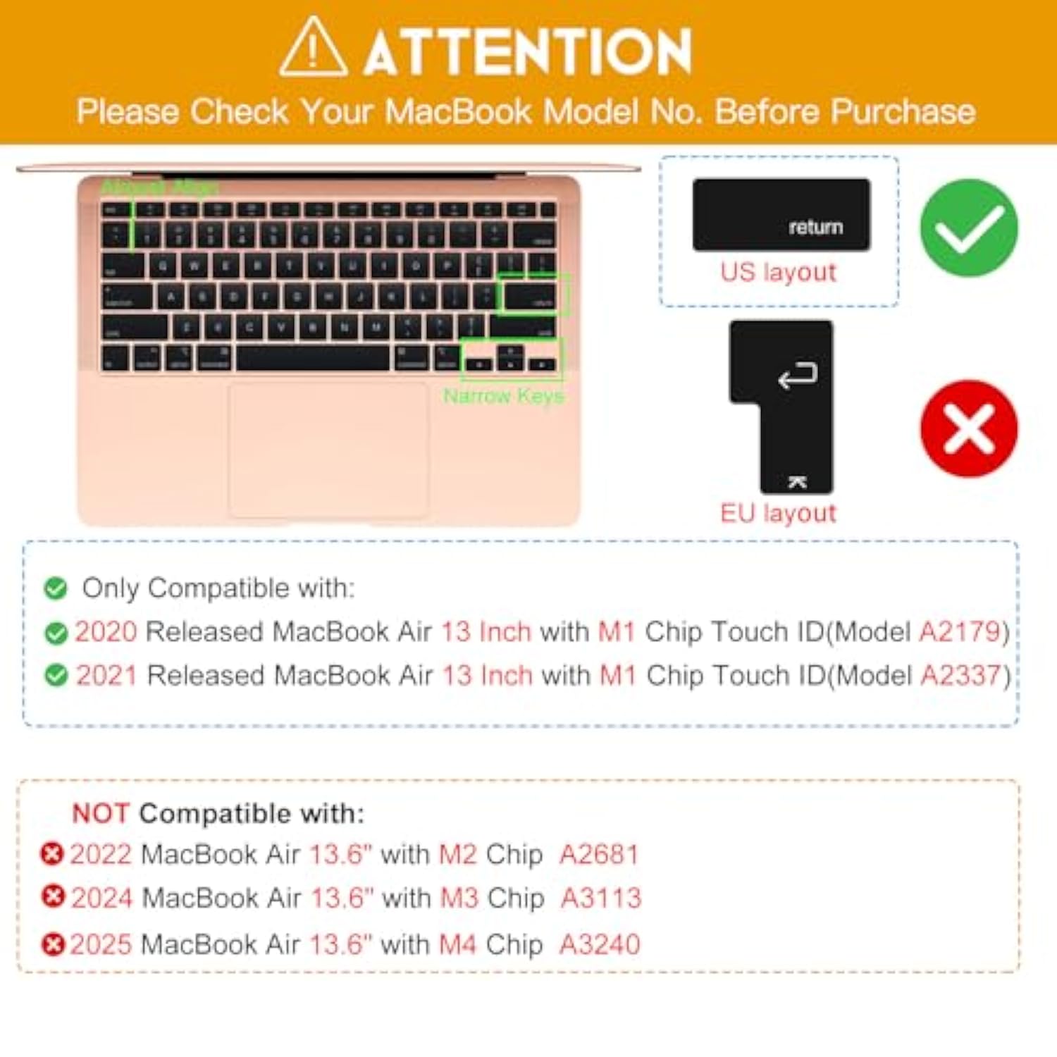Premium Ultra Thin Keyboard Cover For Macbook Air 13 Inch 2021 2020 Model A217