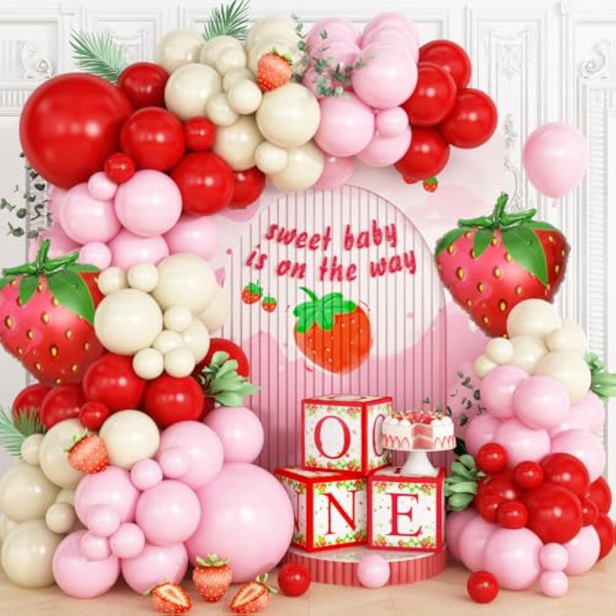 Strawberry Balloon Arch Garland Kit, Red And Pink Balloons With Strawberrys Foil Balloons For Girls First Birthday Berry Sweet Baby On The Way Baby Shower Strawberry Theme Party Decorations