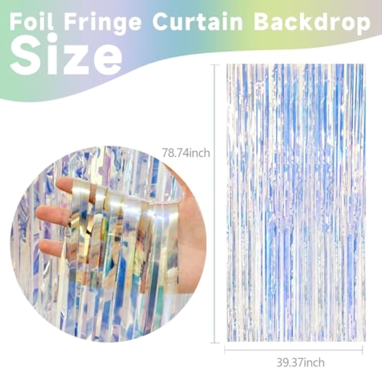 2-Pack Iridescent Foil Fringe Tinsel Curtains for Party and Photo Backdrop Decor