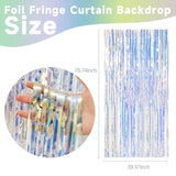 2-Pack Iridescent Foil Fringe Tinsel Curtains for Party and Photo Backdrop Decor