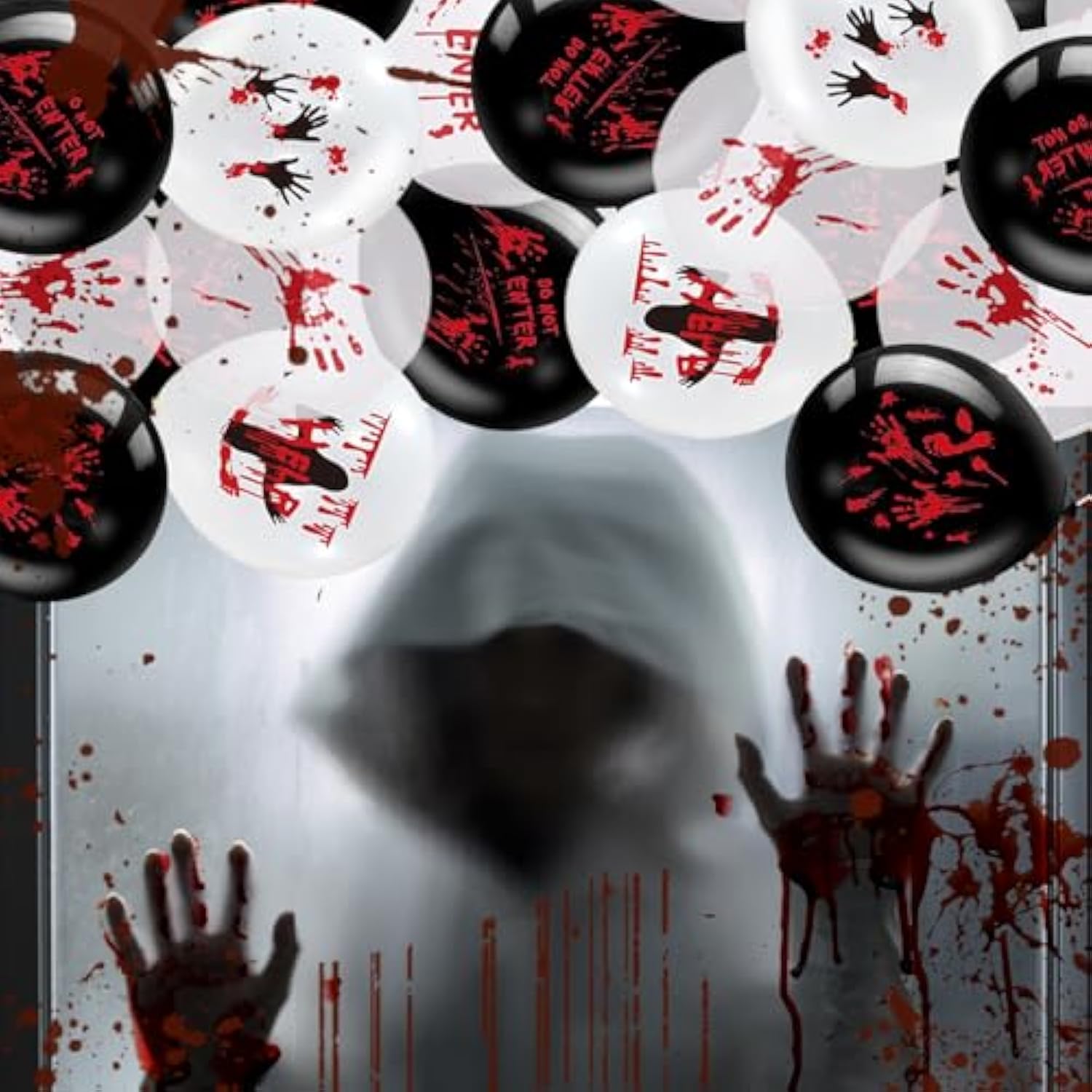 54PCS Halloween Bloody Balloon Set Black White Red Blood Splatter Handprint Balloons for Party