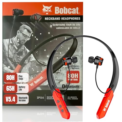Bobcat Neckband Bluetooth Headphones - Earphones With Microphone, 80H Battery, Fast Charging - Ipx4 Sweatproof Sports Headphones For Running, Jobsite, Gym, And Workout