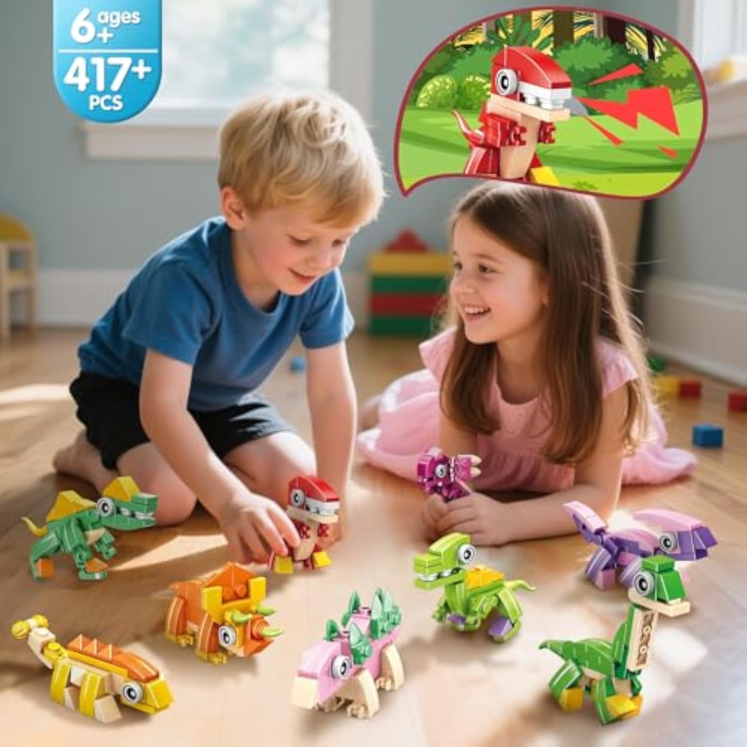 12 Packs Dinosaur Party Favors For Kids - 417 Pcs Mini Dinosaur Building Blocks Set Toys For Boys Kids Easter Stuffers Fillers Birthday Valentines Day Gifts Classroom Prizes