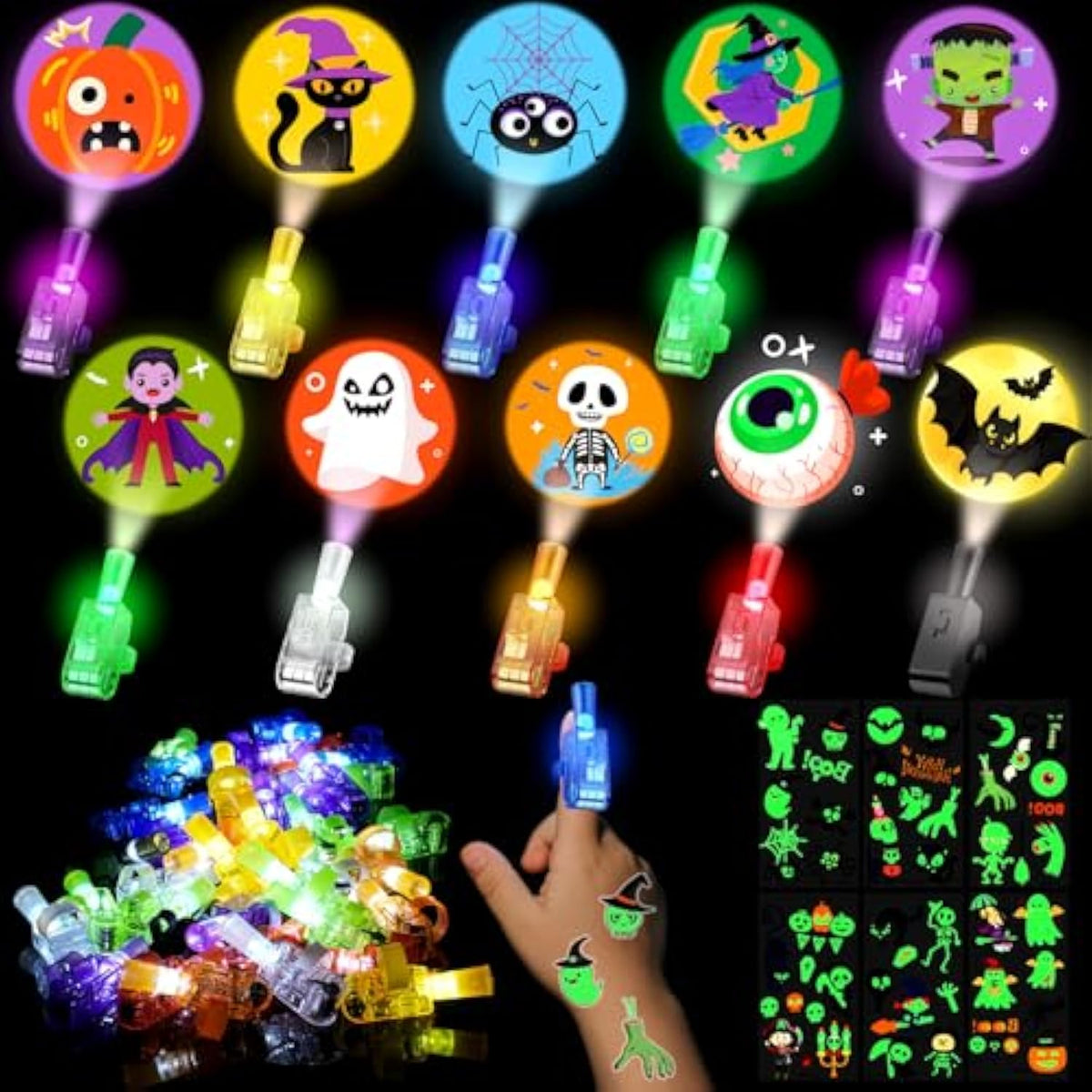 40-Pack Halloween Party Favors with LED Finger Lights and Tattoos