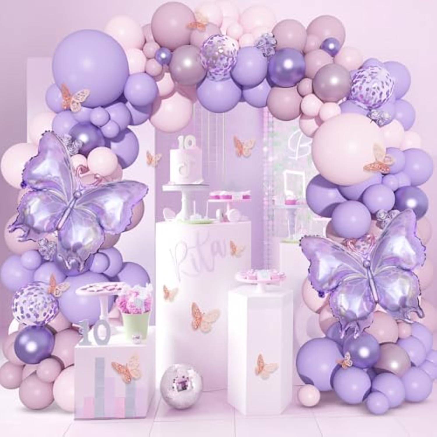 171Pcs Pink Purple Butterfly Balloon Arch Kit for Birthday, Baby Shower, Wedding