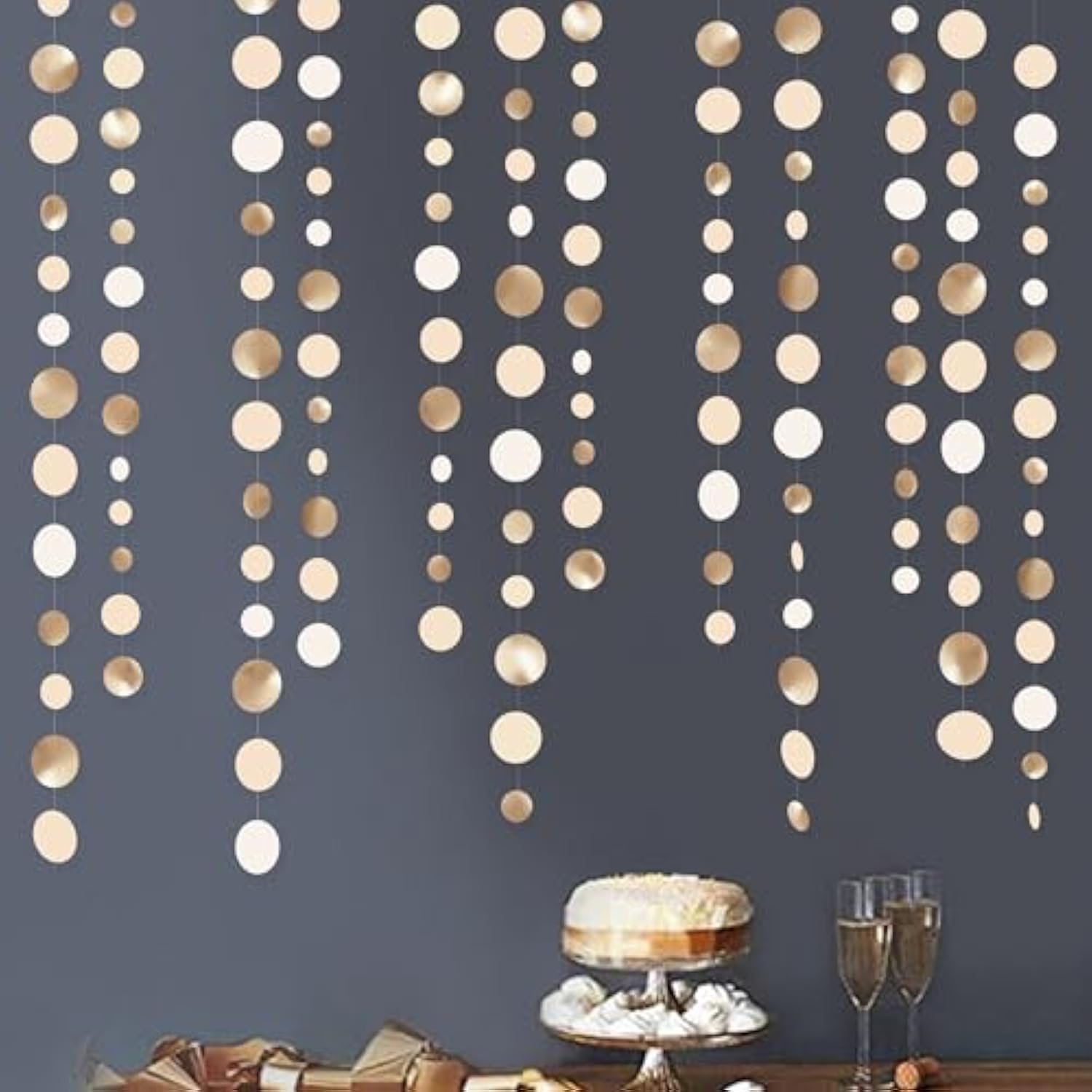 Champagne Gold Dot Garland – Boho Hanging Party Décor for Events