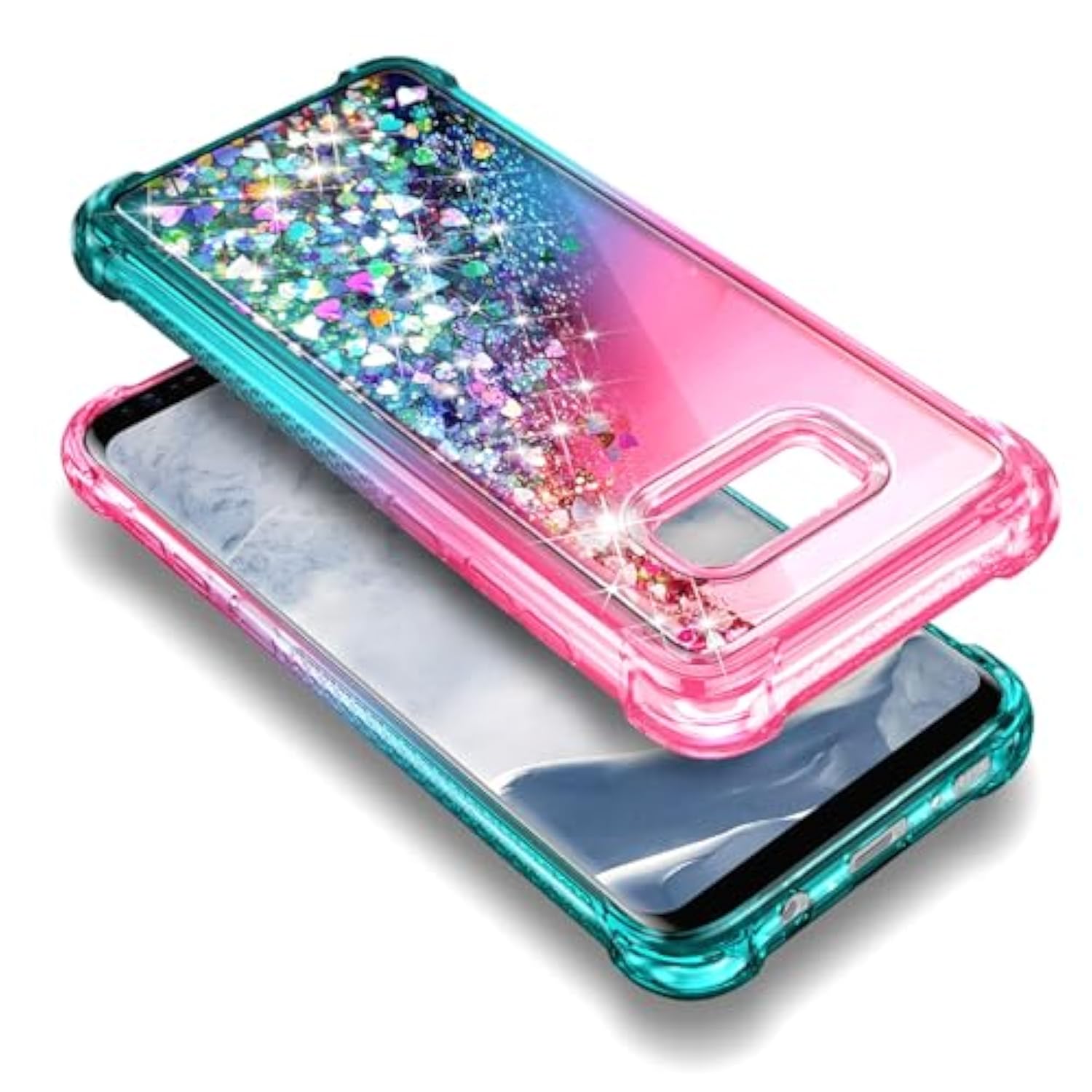 Compatible With Samsung Galaxy S8 Phone Case (Not Fit S8 Plus) Pink/Aqua | Bling Sparkly Glitter Floating Liquid Waterfall Cute Cover For Women Girls Kids