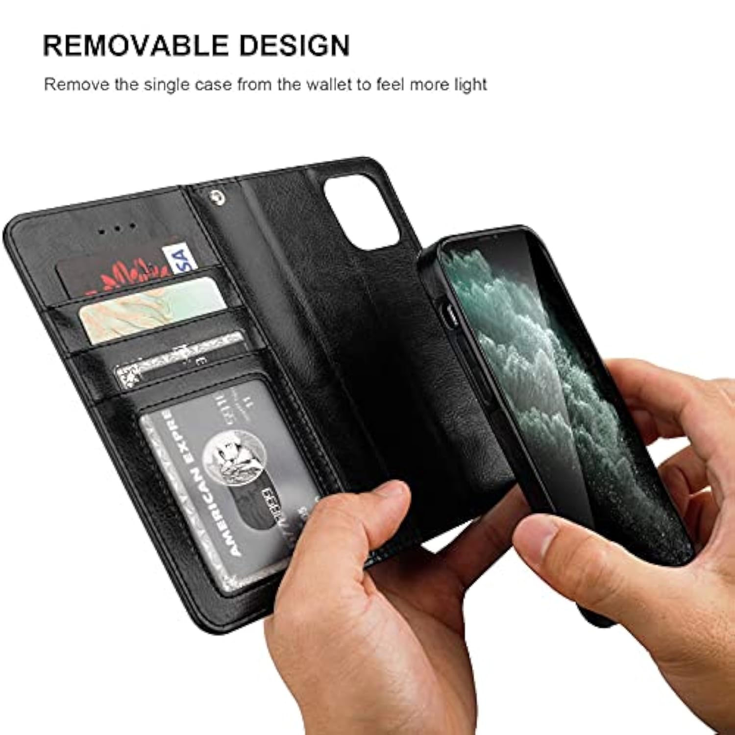 Compatible With Iphone 12 & Iphone 12 Pro Wallet Case With Card Holder Pu Leather Magnetic Detachable Kickstand Shockproof Wrist Strap Removable Flip Cover 6.1 Inch (Black)