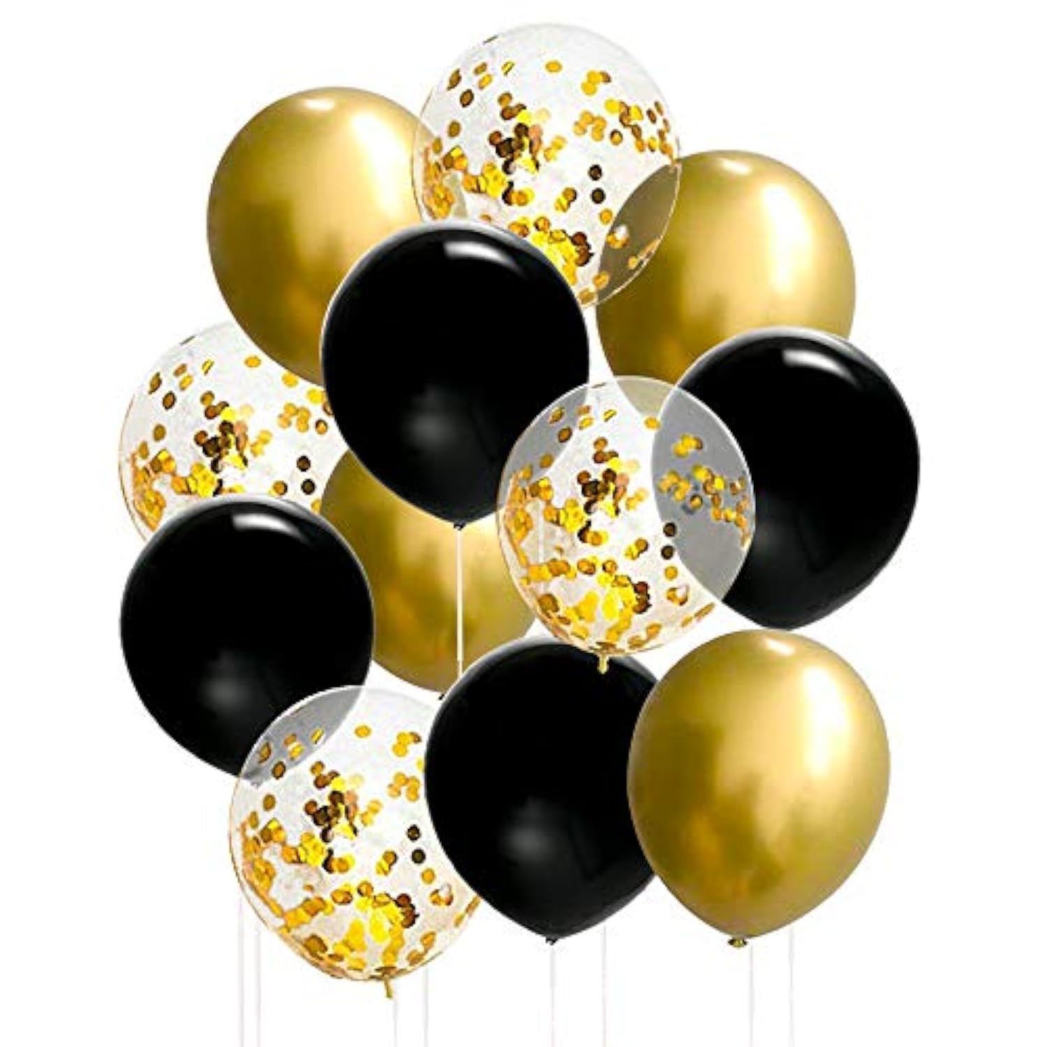 50 Pcs 12 Inches Black And Gold Balloons, Gold Confetti Balloons, Gold Metallic Balloon, Hollywood, Birthday Party Decorations, Graduation Balloon Garland Arch Kit, New Years Eve Decorations