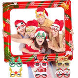 Christmas Photo Booth Props And Glasses - 6 Pcs Glitter Frames For Winter Xmas Holiday Activities, New Year Party Favors, Supplies, Games - One Size Fits All