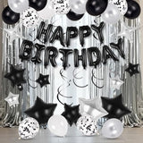 55 Pcs Black Happy Birthday Letter Balloons Stars Latex Balloons Swirls Set