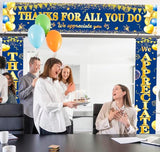 We Appreciate You Banner Decorations, 3 PCS Blue and Gold Thank You Banners