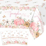 3 Pcs Pink Pumpkin Baby Shower Tablecloths 108X54 Inch Fall Baby Shower Decorations For Girl A Sweet Little Pumpkin Is On The Way Party Supplies