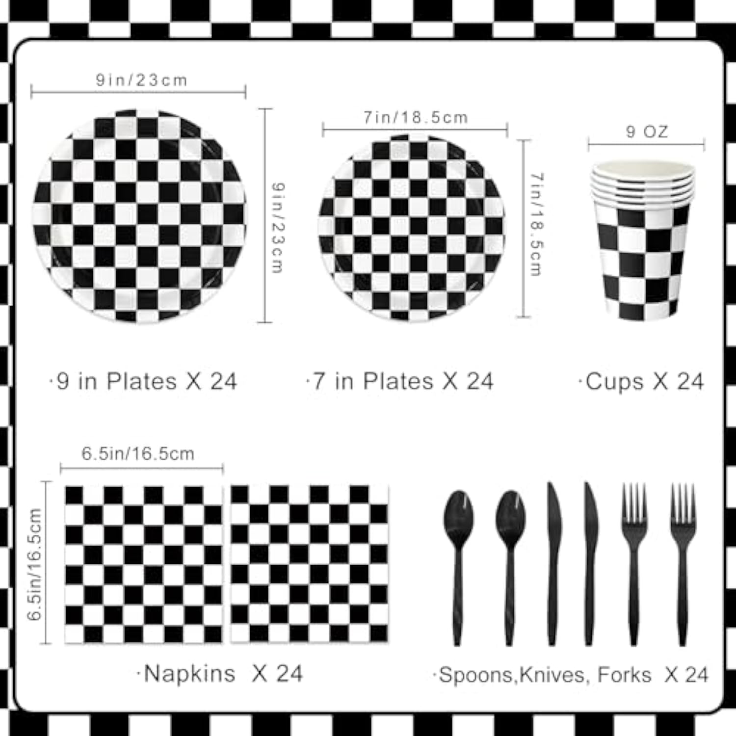 168 Pcs Race Car Birthday Party Decorations With Checkered Flag Plates, Cups, Napkins, Cutlery For Cars Birthday Decorations, Serves 24