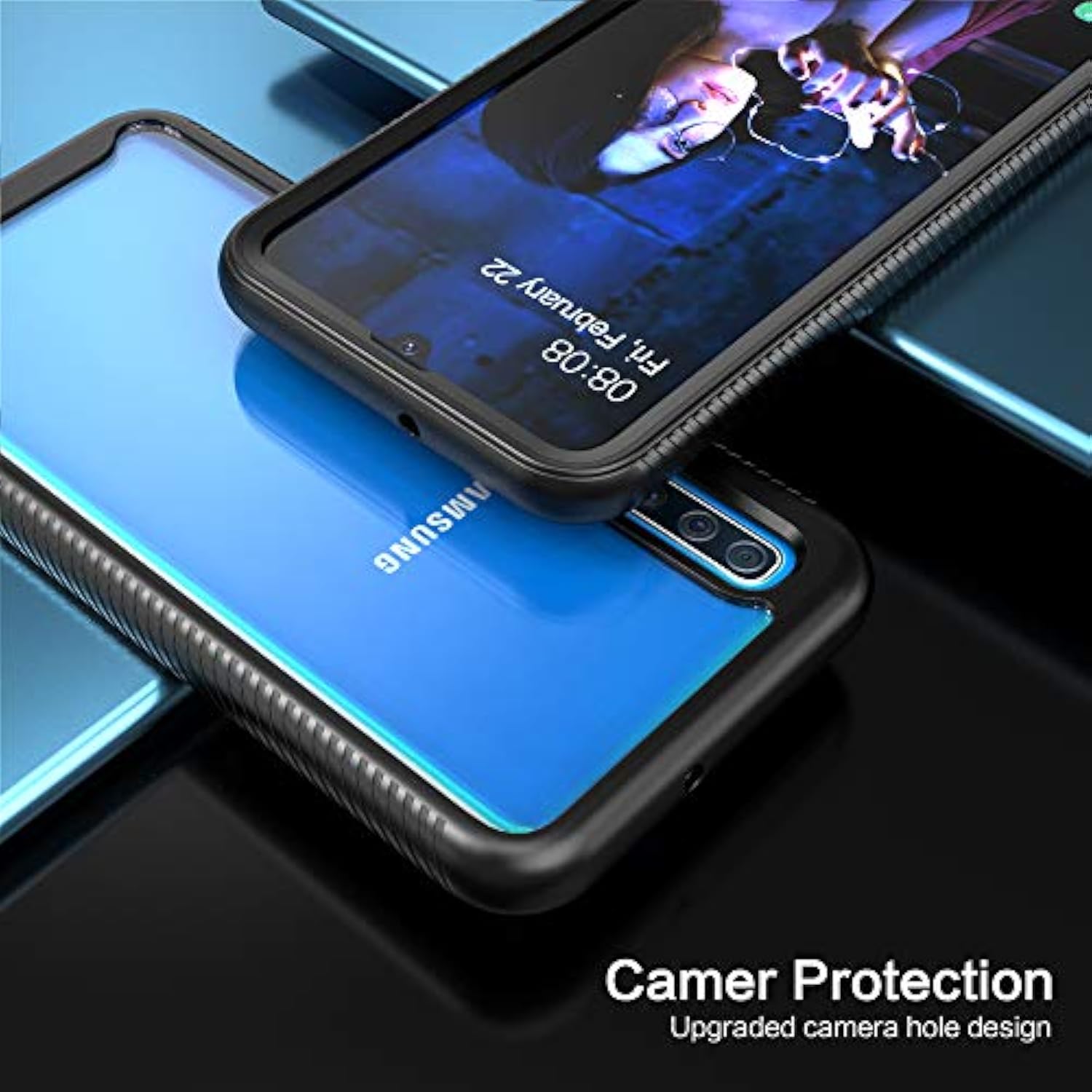 For Galaxy A50 Case,Hybrid 2 In 1 Slim Fit Heavy Duty Protection Shock Resistant Sturdy Shockproof Clear Case With Black Bumper Cover For Galaxy A50/A30S/A50S,Black