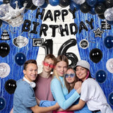 16Th Birthday Decorations For Boys Girls, Happy 16Th Birthday Boy Decorations Blue Black 16 Year Old Bday Party Balloons Supplies Tablecloth, Fringe Curtains, Hanging Swirls Decor For 16 Birthday
