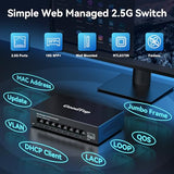 8 Port 2.5G Managed Ethernet Switch With 10G Sfp, 8 X 2.5G Base-T Ports, Support Lacp/Vlan/Qos/Dhcp Client, Metal Web Managed Fanless Network Switch