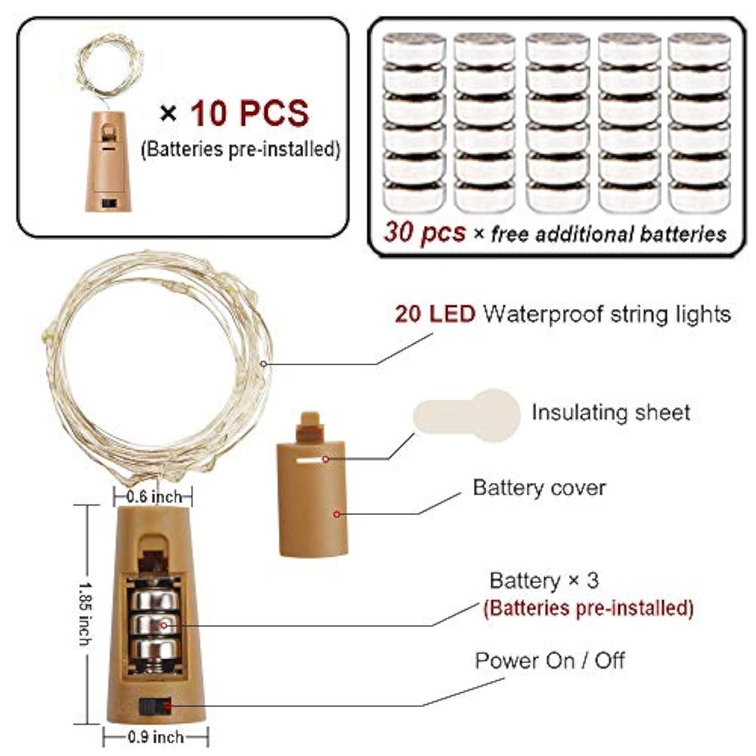 Wine Bottle Lights With Cork Switch [10 Pack] | Easy-To-Use 3.3Ft 20 Led Bottle Lights | Universal Size Cork Lights For