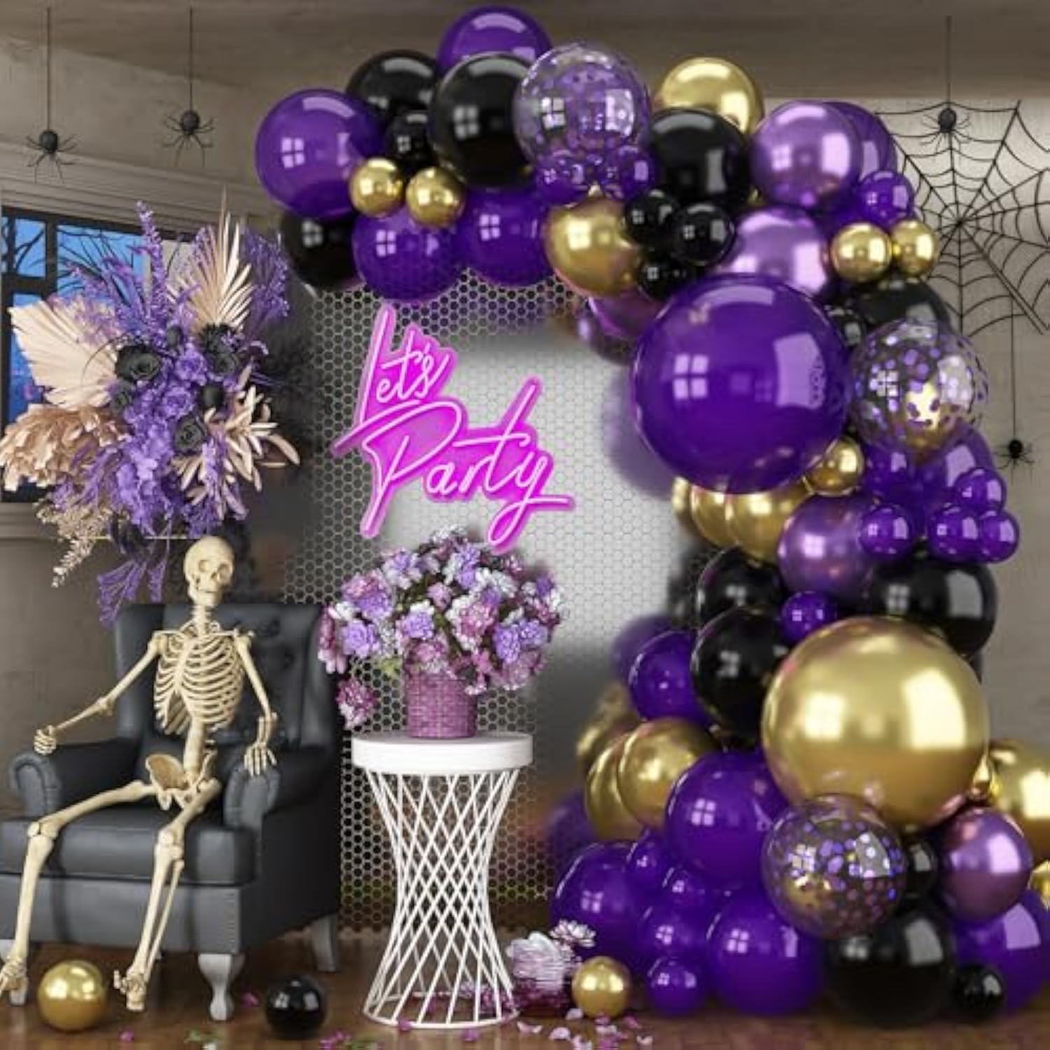 Purple Black And Gold Balloon Arch Kit Graduation Balloons Garland Black Metallic Dark Royal Purple Gold Confetti Balloon For Women Grad Class Of 2025 Decor Wednesday Birthday Baby Shower Party
