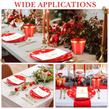 175 Pcs Christmas Plastic Dinnerware Merry Christmas Plate Set 25 Dinner Plate 25 Dessert Plate 25 Napkin 25 Fork 25 Knives 25 Spoon 25 Cup For Xmas Holiday Party Supplies Serve For 25