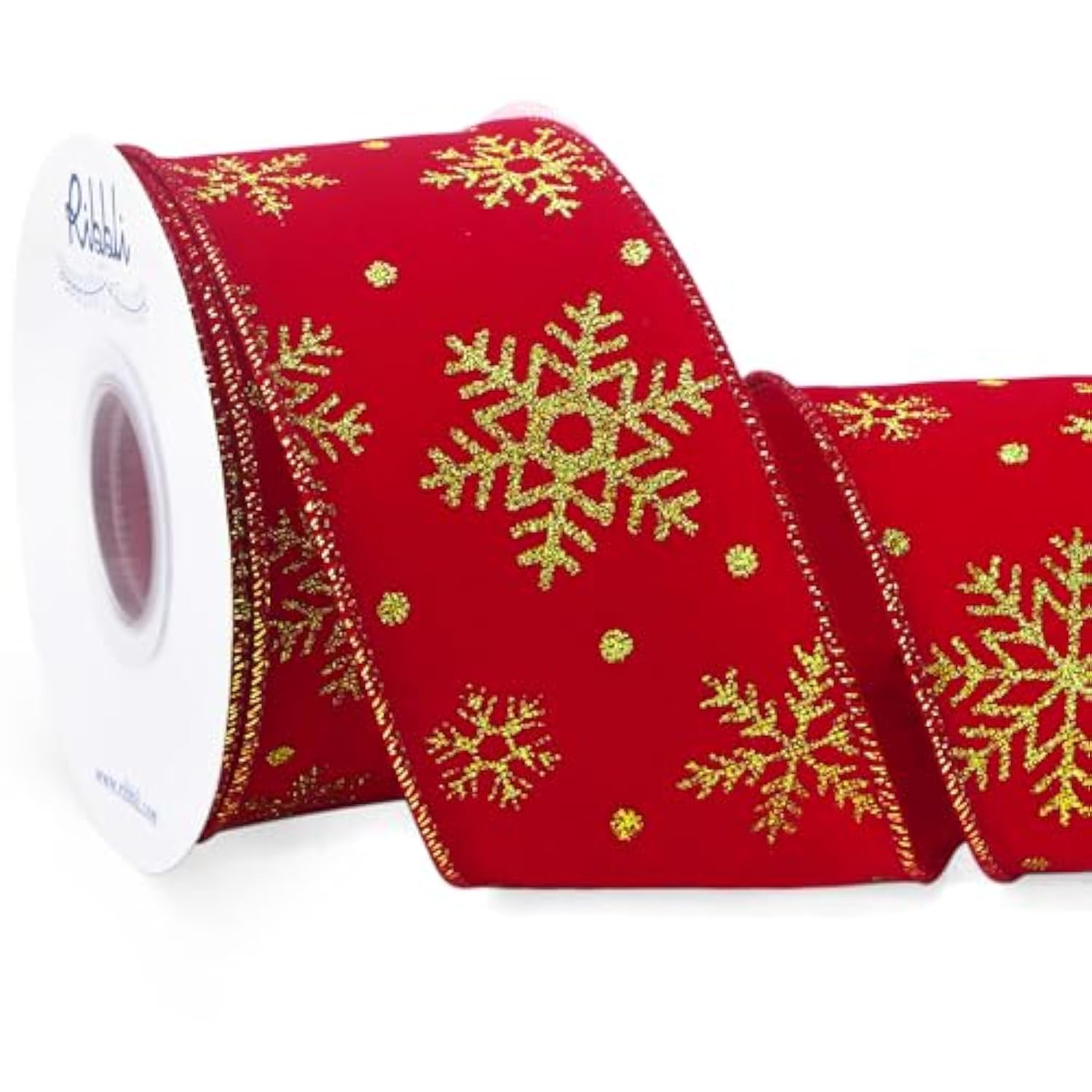Red Velvet Wired Ribbon With Glitter Snowflake 2-1/2 Inch X Continuous 10 Yard Christmas Ribbon For Big Bow,Gift Wrapping,Wreath,Tree Decoration