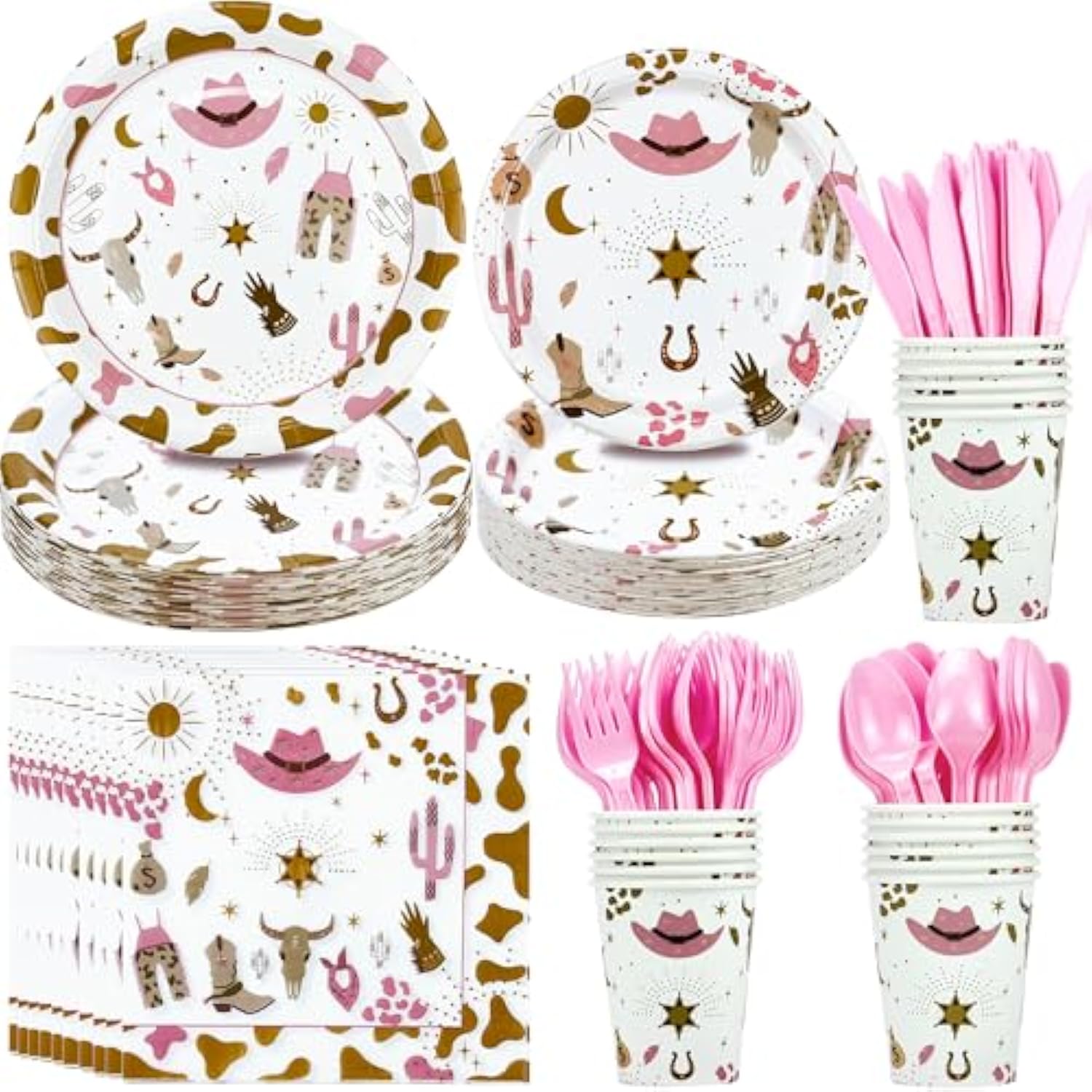 Cowgirl Party Supplies Set: Western Theme Tableware for 24