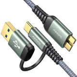 Usb 3.0 Cable For Hard Drive, [Dual Adapters] Usb Micro B 3.0 Cable 1.5Ft/0.5M