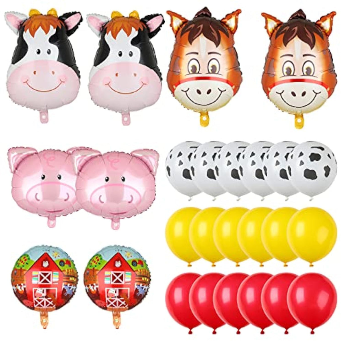 Farm Animal Balloons Set Pig Cow Horse Donkey Head Shaped Mylar Foil Cow Print Latex Balloon For Barnyard Farm Theme Birthday Party Supplies Decorations