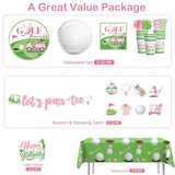 140 Pcs Golf Birthday Decorations Pink Tableware Set, Golf Party Supplies With Banner, Cake Topper, Plates And Napkins, For Golf Themed Birthday Girl/ Women, Service 20 Guests