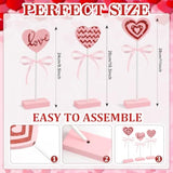 3 Pieces Valentines Day Tiered Tray Decor Set, Wooden Heart Valentines Day Table Decor, Pink Valentines Day Decorations For Home Tables (Pink)
