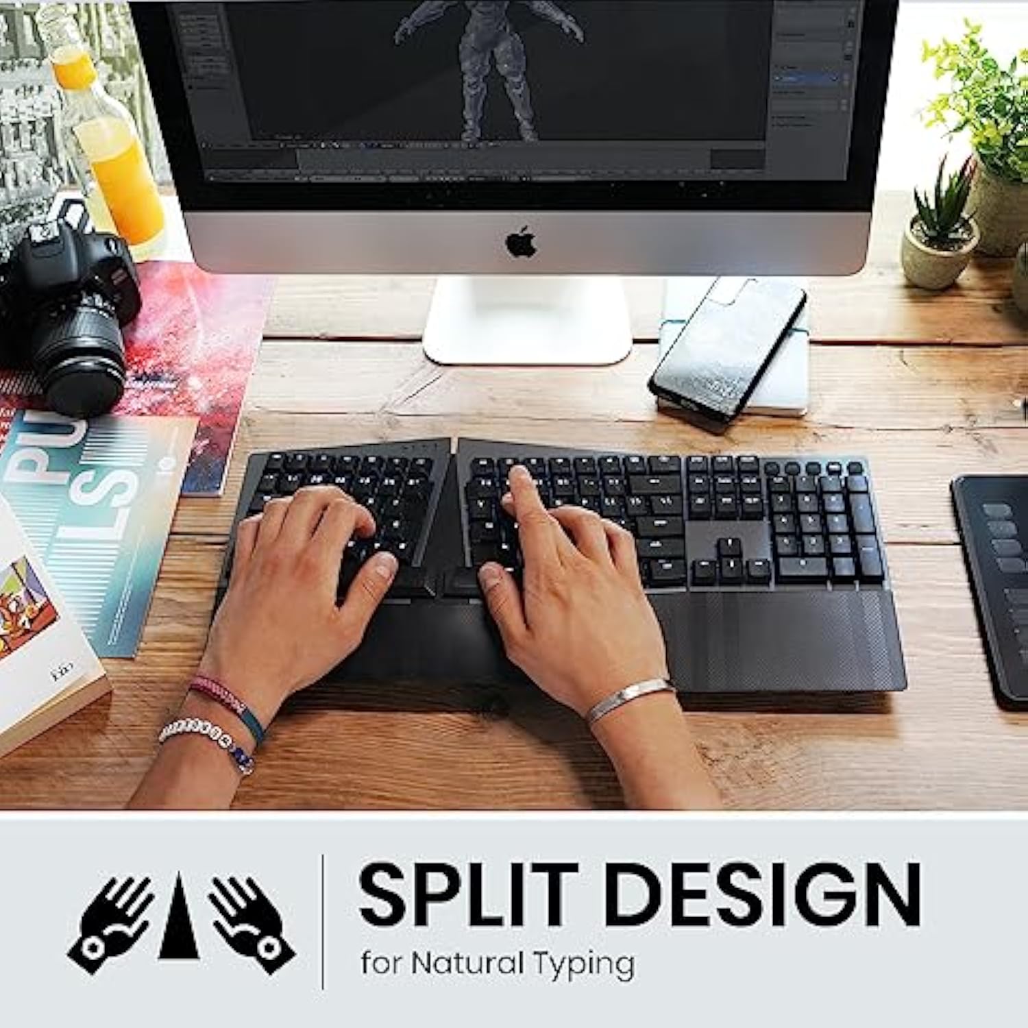 Perixx PERIBOARD-835BR Wireless Ergonomic Mechanical Keyboard - RGB Backlit -