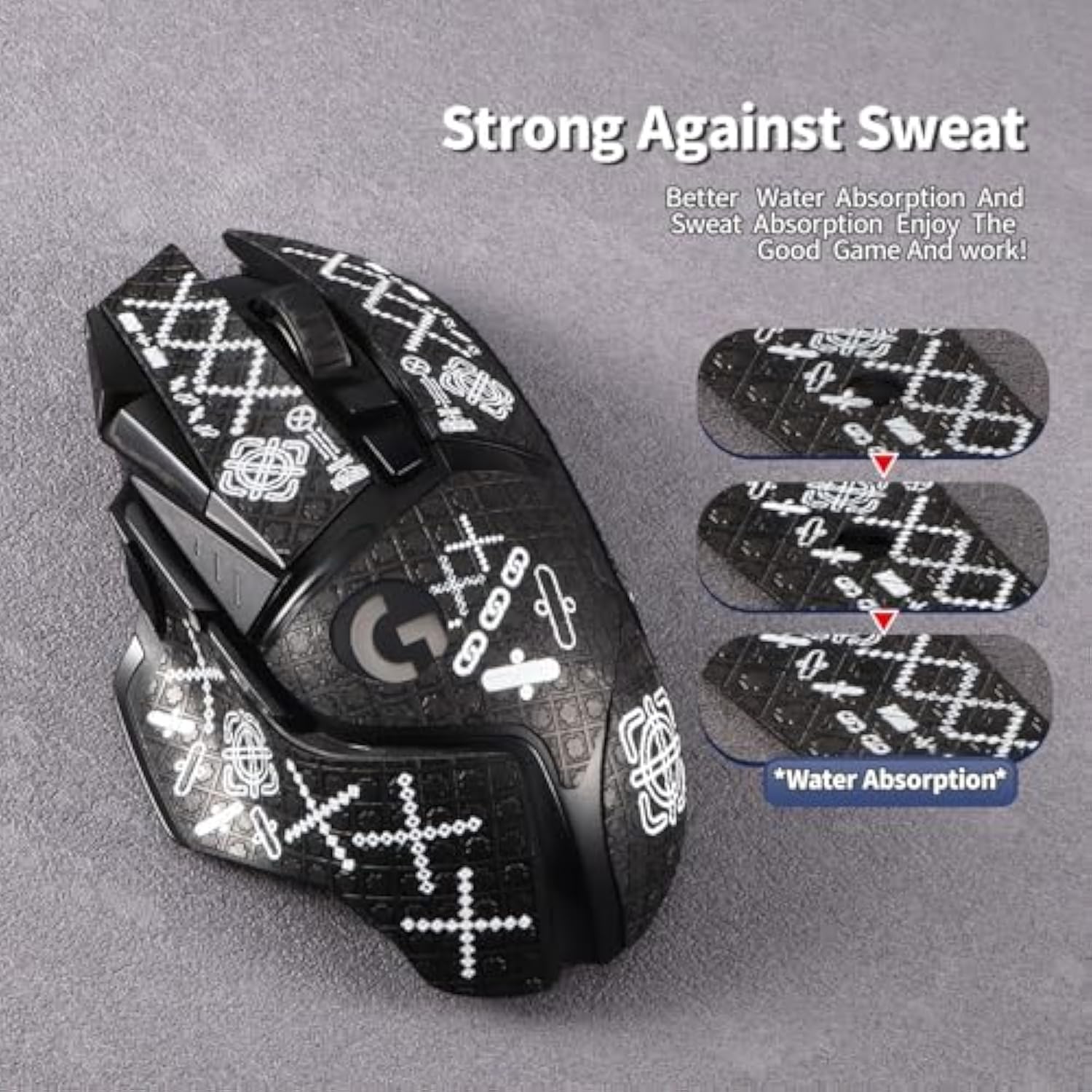Mouse Grip Tape Sticker For Logitech G502 Lightspeed / G502 Hero Mouse Anti Slip Skin Self-Adhesive,Pre-Cut,Sweat-Resistant Game Mice Accessories(Printing Pattern)