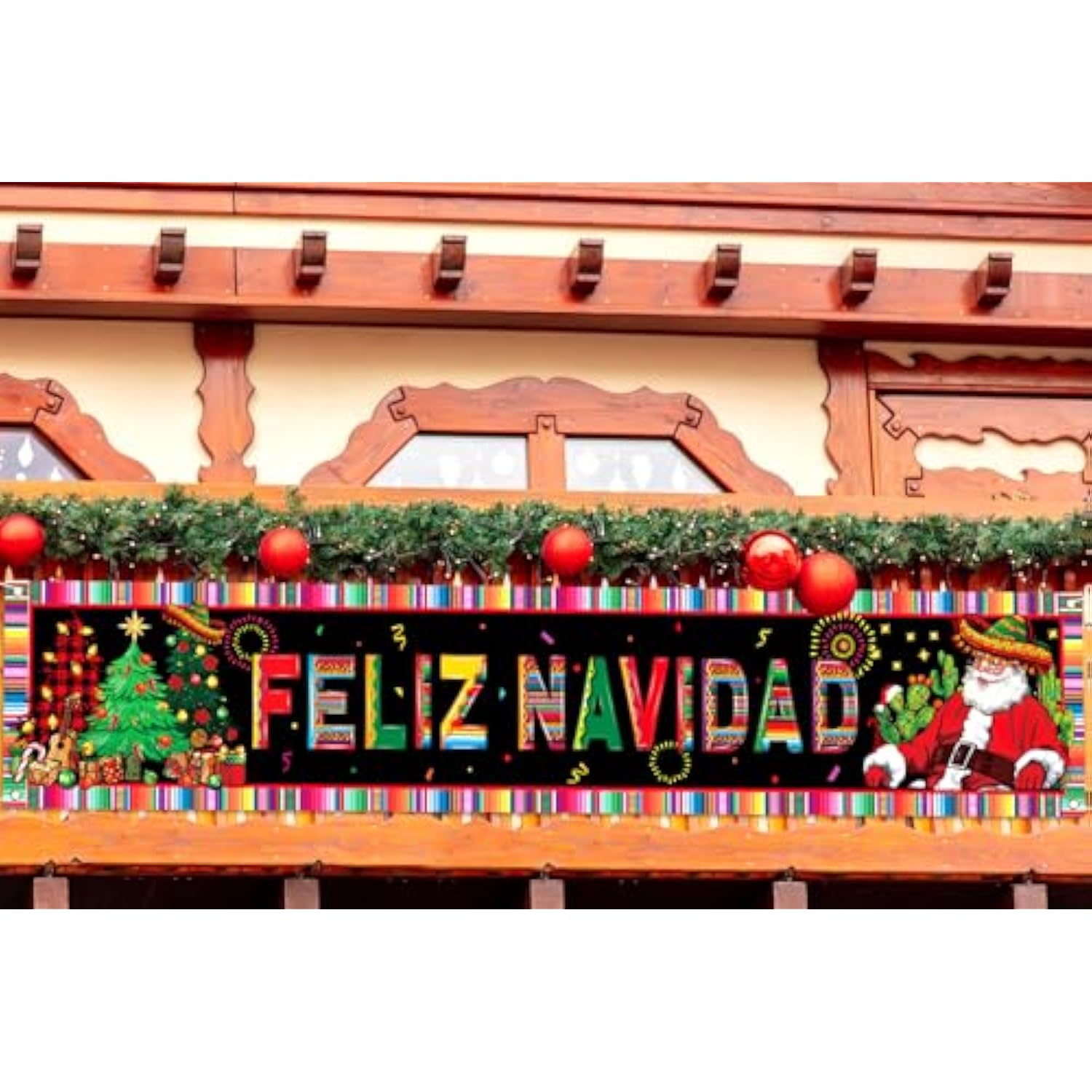 Feliz Navidad Fence Banner Mexican Christmas Spanish Winter Holiday Party Decoration Large Home Garden Outdoor Yard Hanging Sign-1.6 * 8.2Ft