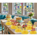 6pcs 2025 Happy New Year Centerpiece Honeycomb Gold Red Glitter