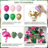 156Pcs Tropical Flamingo Balloon Arch Garland Kit, Hot Pink Dark Green Light Pink Gold Confetti Flamingo Foil Balloons With Palm Leaves For Hawaiian Luau Aloha Summer Beach Birthday Party Decorations