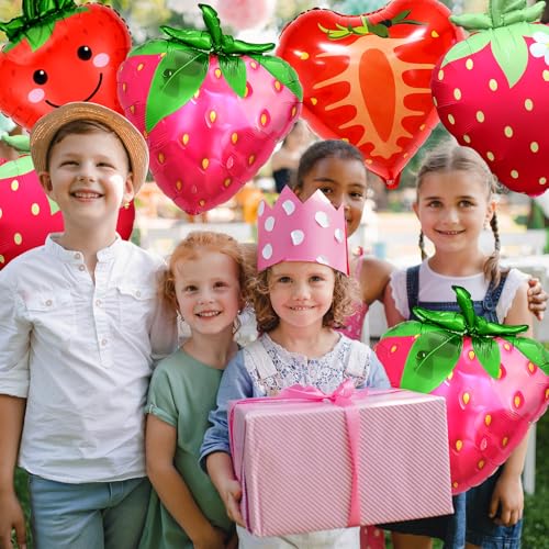 16Pcs Gaint Strawberry Balloons, Cute Fruit Strawberry Foil Balloons for Fruit Themed Birthday Summer Wedding Baby Shower Party Decorations