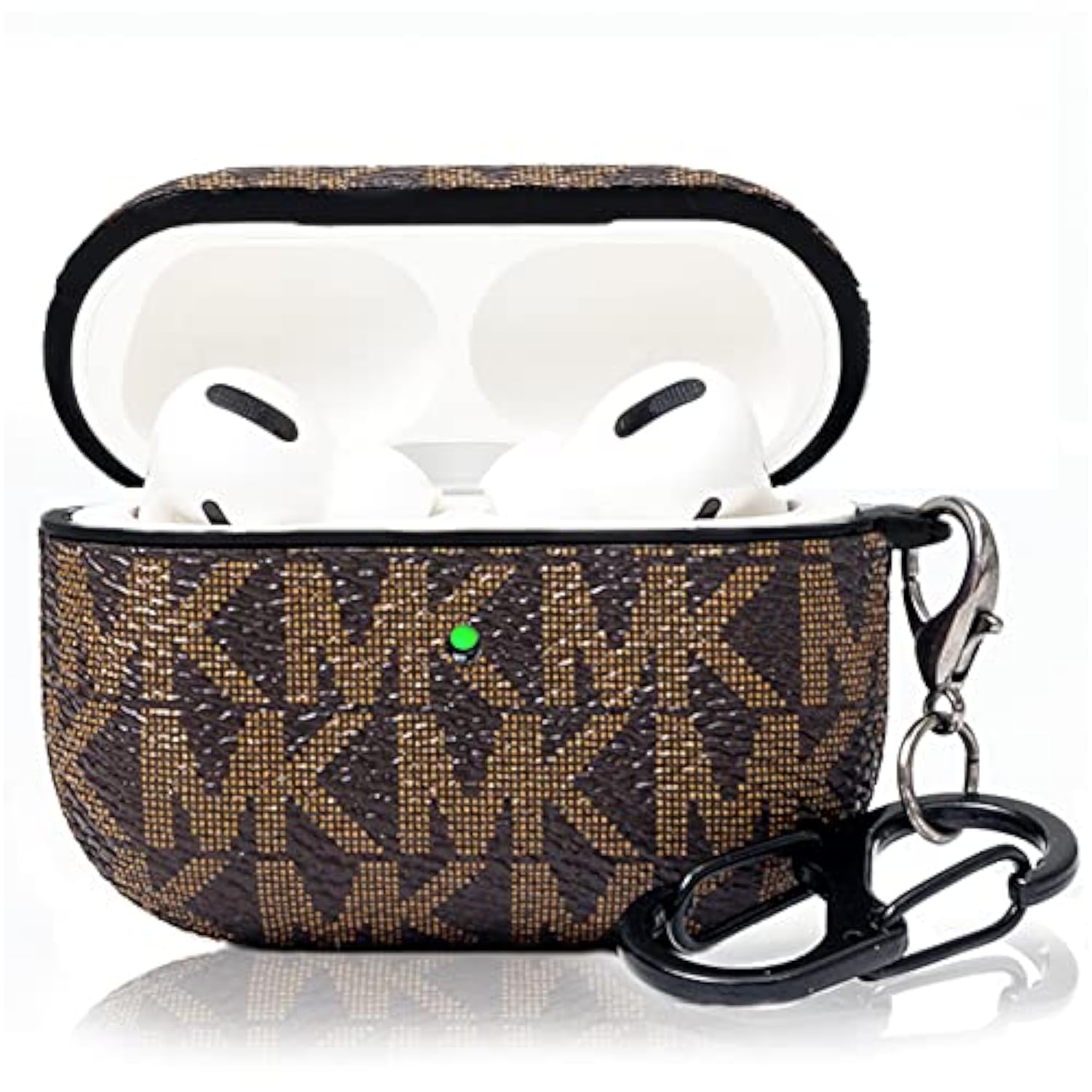 For Airpods Pro Case Cover, Full-Body Protective Hard Shell Leather Airpods Pro Protective Cover With Keychain For Airpods Pro Wireless Charging Case, Front Led Visible