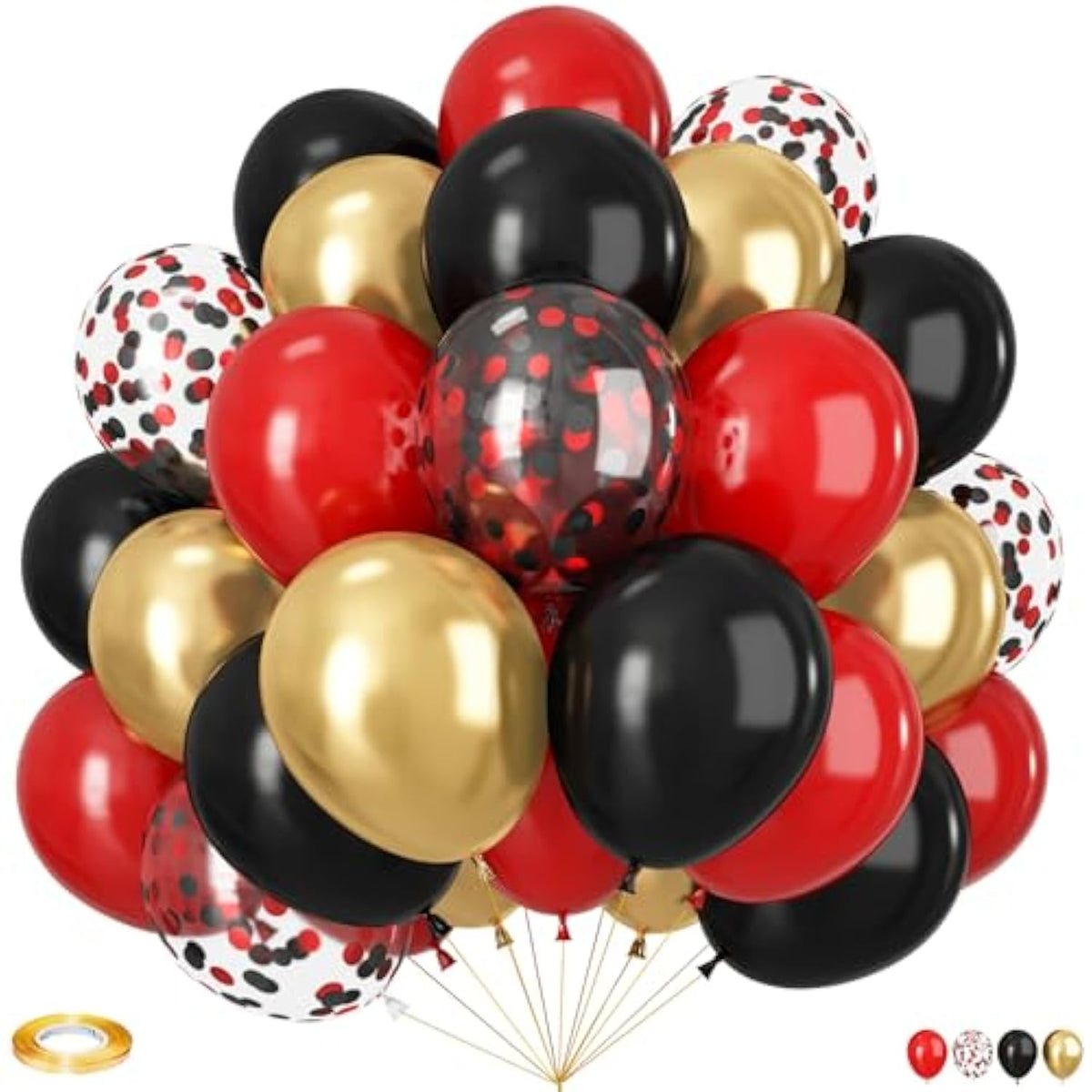 60pcs Black Red Gold 12in Balloons Confetti Party Decor Graduation Wedding