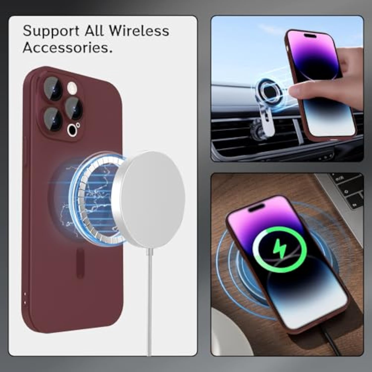 Magnetic Case For Iphone 13 Pro Phone Case For Women, Matte Luxury Soft Metallic Luster Design With Camera Lens Protector, Compatible With Magsafe Case For Iphone 13 Pro 6.1" -Wine Red