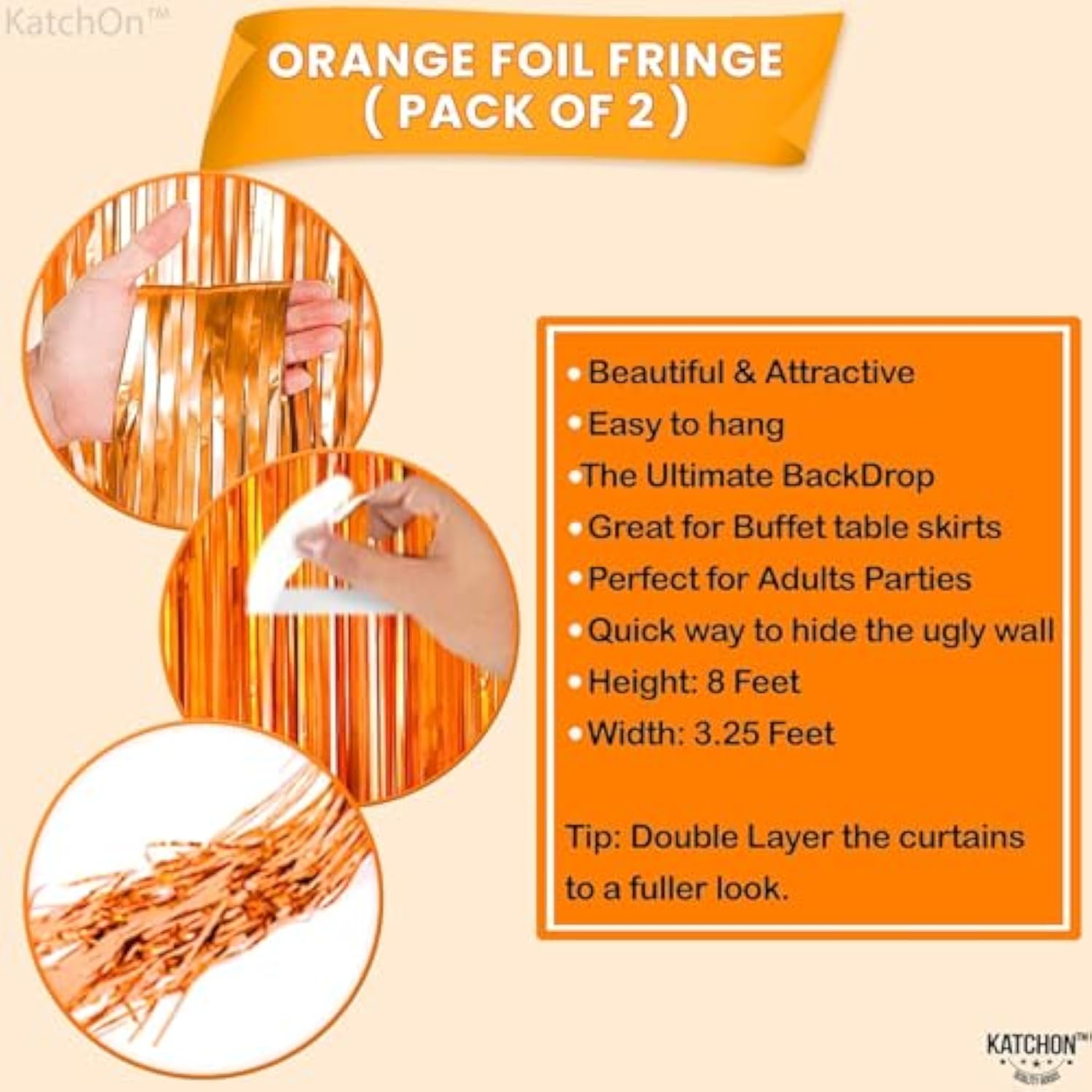 Xtralarge Orange Fringe Backdrop Curtain - 3.2X8 Feet, Pack Of 2 | Orange Streamers For Basketball Party Decorations, Birthday Decorations, Graduation Decorations 2026 | Basketball Backdrop