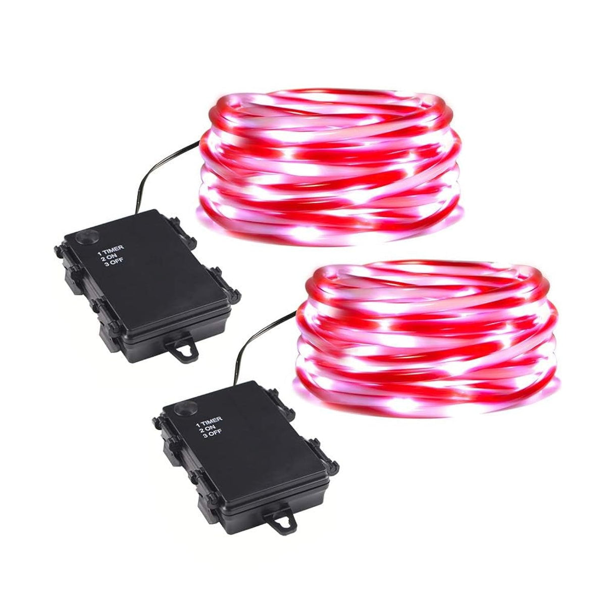 Rope Lights Battery Powered, 16.5Ft Red&White Candy Cane Tube With 67 Cool White Led Fairy Lights, Waterproof With Timer For Diy Wedding, Party, Garden, Corridor, Christmas Decor-2Pack