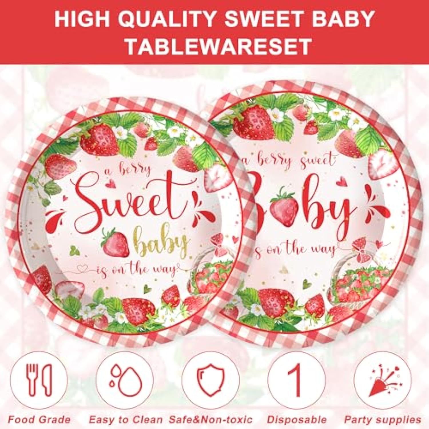 120Pcs Strawberry Baby Shower Supplies For Girls A Berry Sweet Baby Pregnancy Party Decorations Dinnerware Set Paper Plates Napkins Cups Set For 20 Guests