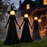 Halloween Witches Decorations Outdoor, 5 FT Set of 3 Light Up Holding Hands Witches with Stakes and Timer Function, Glowing Face Witch Decorations for Yard Garden Lawn Haunted House