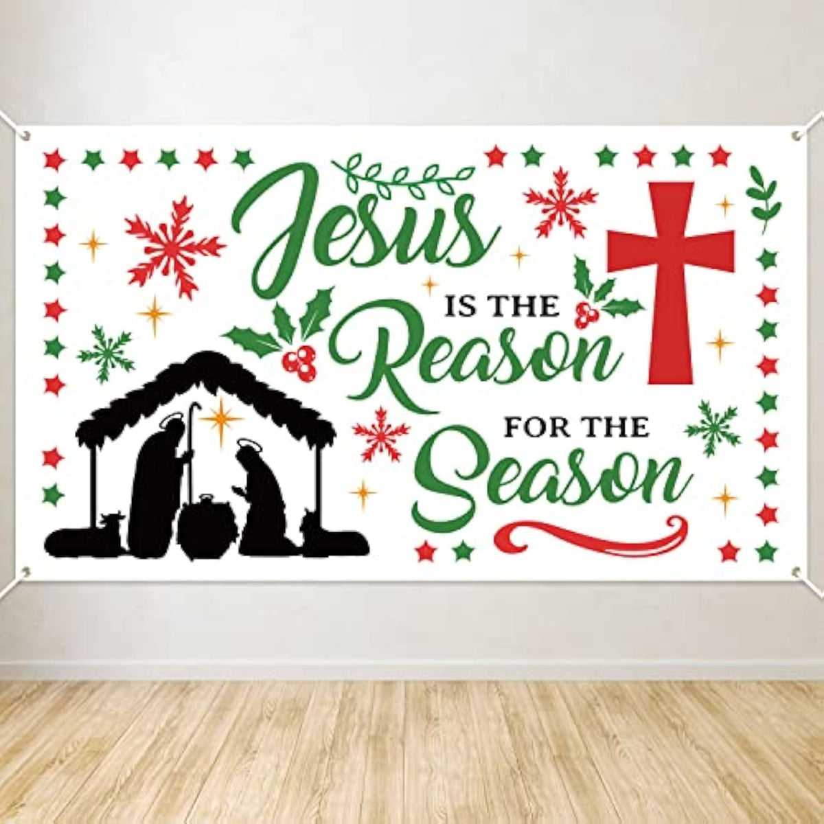 Christmas Jesus Is The Reason For The Season Backdrop Banner Xtralarge Nativity Cross Xmas Winter Holiday Religious Party Wall Decorations Supplies For Home Church Outdoor 78 X 45 Inch
