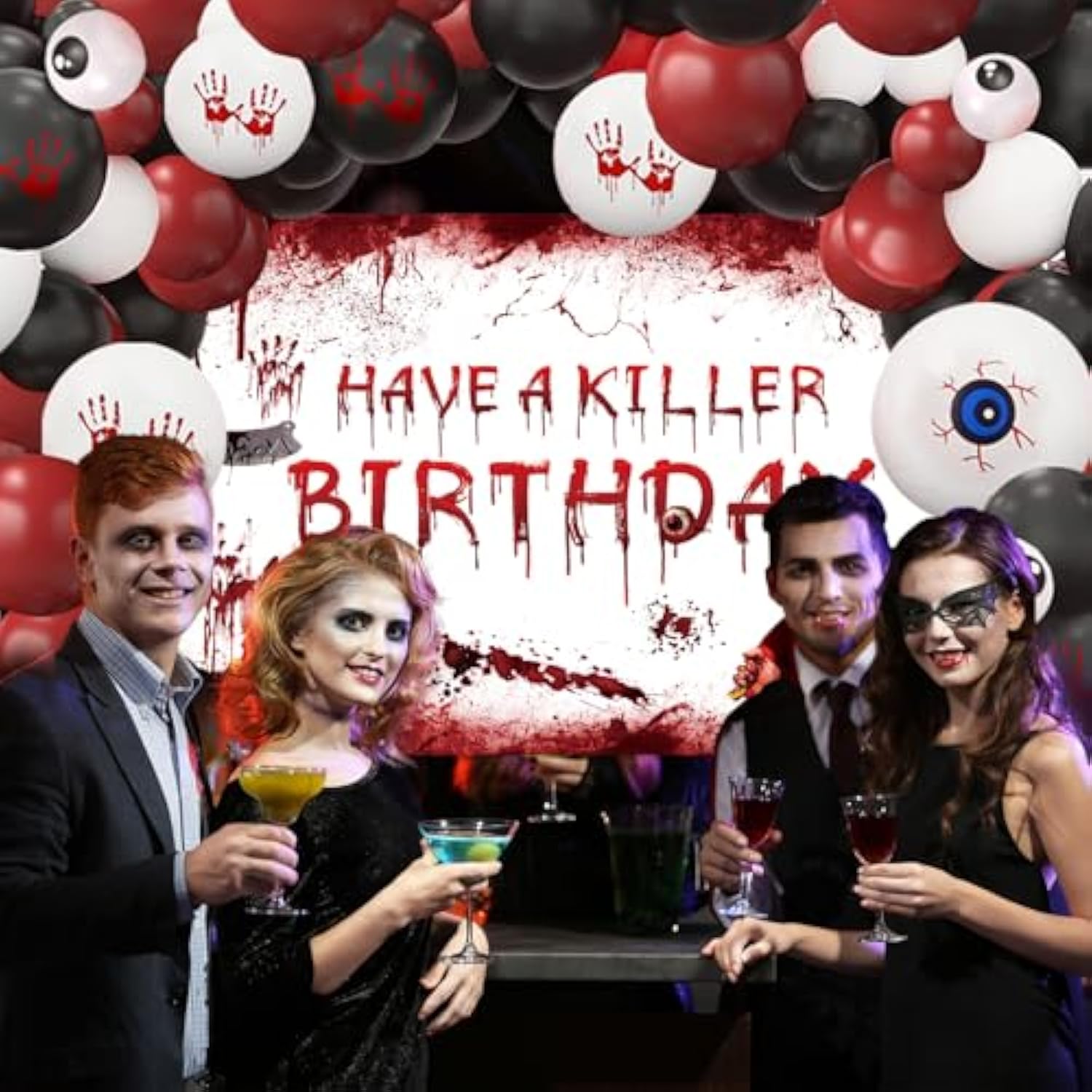 Halloween Balloon Garland with Bloody Tablecloth, Killer Birthday Banner & Balloons
