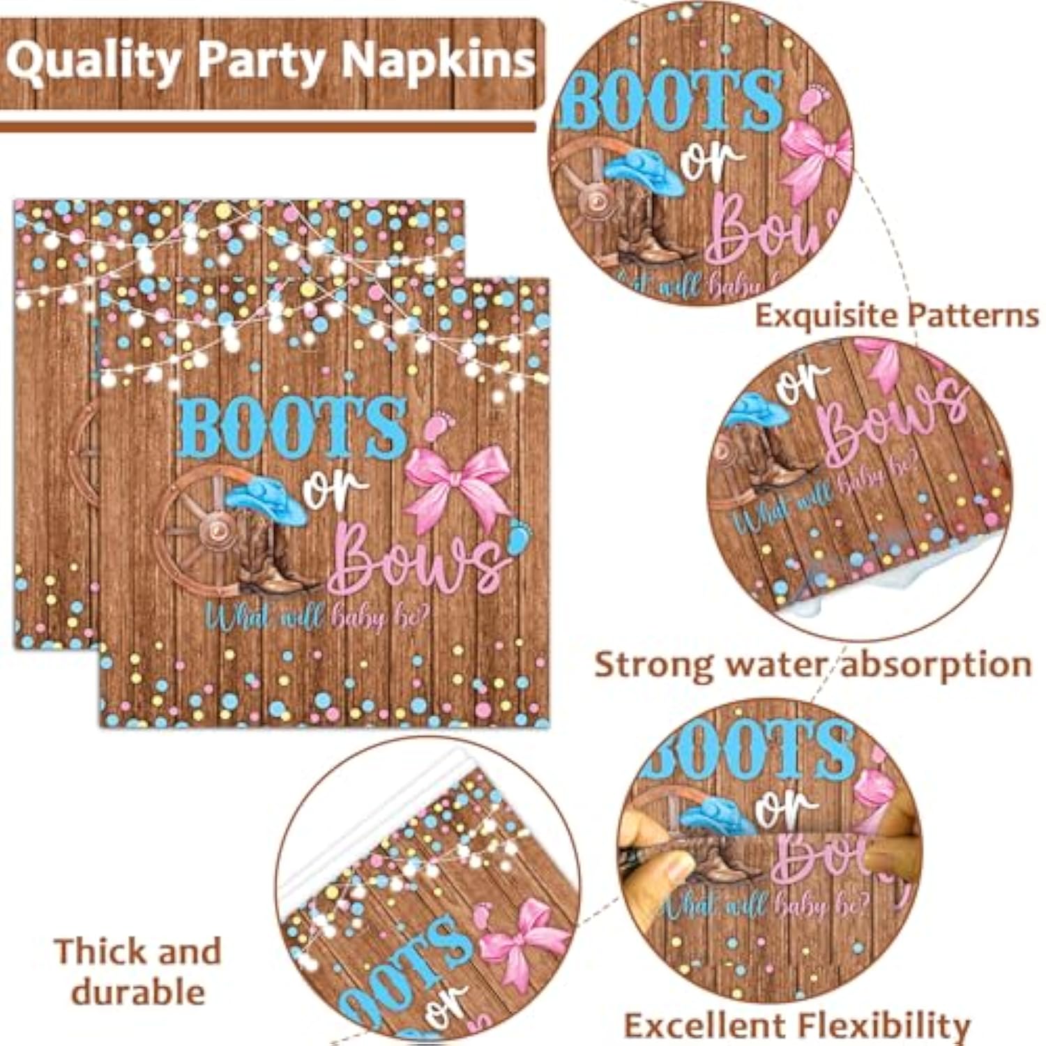 96Pcs Boots Or Bows Gender Reveal Decorations Boy Or Girl Paper Plates Napkins Blue Or Pink Tableware Dinnerware Set Disposable Party Supplies For Baby Shower Gender Reveal Party Favors Serves 24