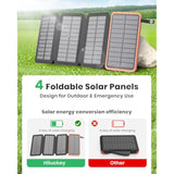 Solar Charger 25000Mah, Outdoor Usb C Portable Power Bank With 4 Solar Panels, 3A Fast Charge External Battery Pack With 3 Usb Outputs Compatible With Smartphones, Tablets, Etc.